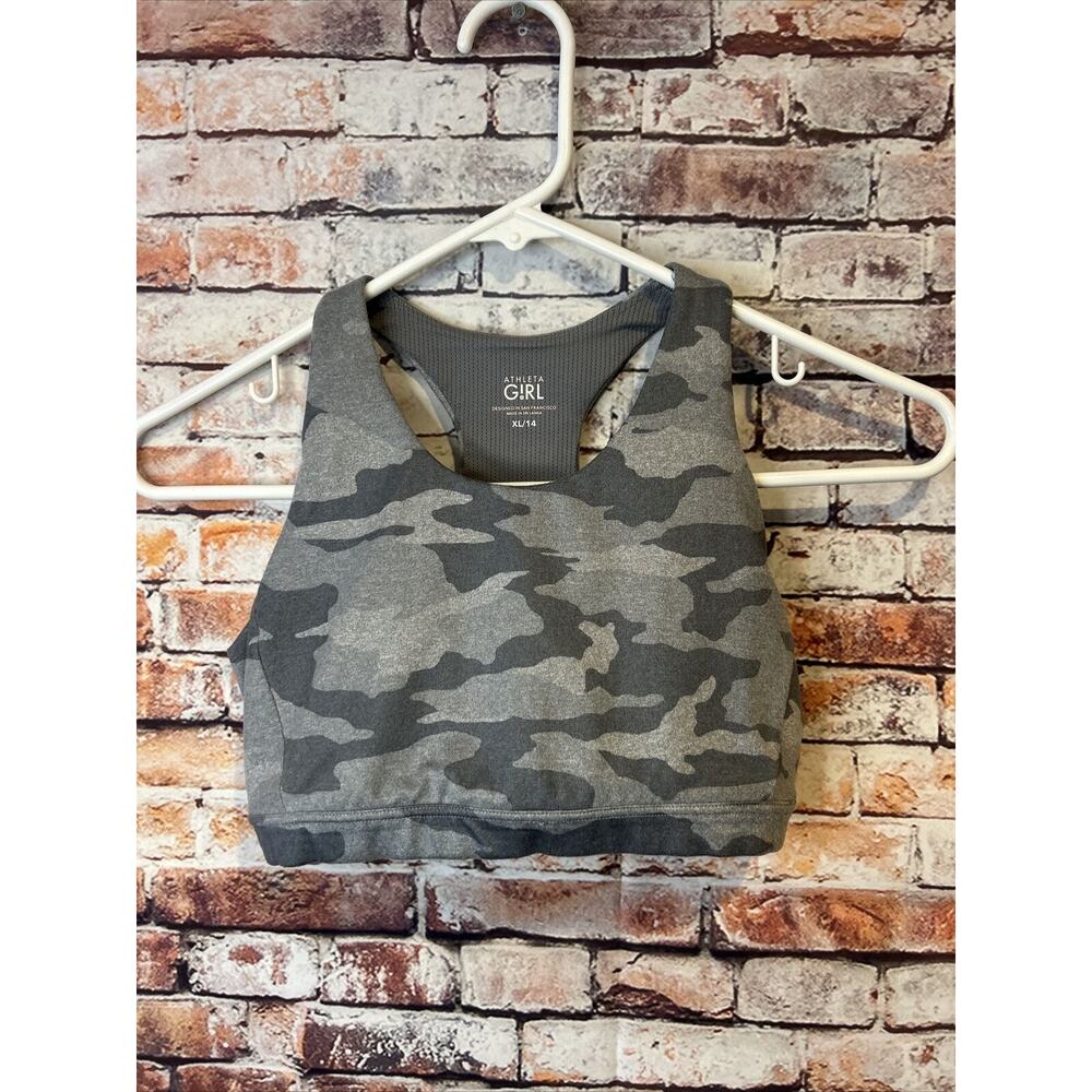 gray camo athleta girl sports bra racerback athletic youth juniors size 14